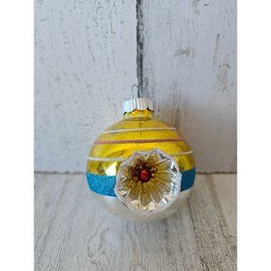 Shiny brite radko reflector yellow ball glitter blue ornament Xmas tree